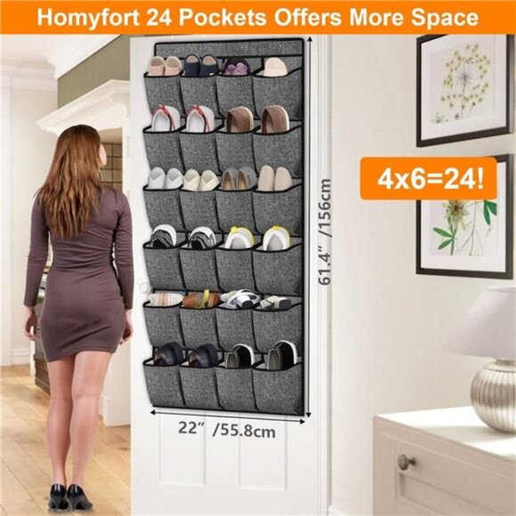 Over Door Shoe Organizer 24 Pocket Hanging Closet Rack Storage for Men Women Kid - Picture 2 of 7